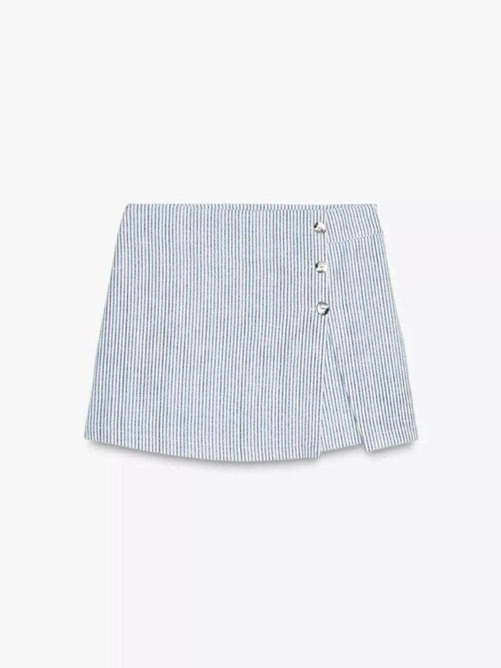Zara Blue and White Striped Mini Skirt with Side Buttons